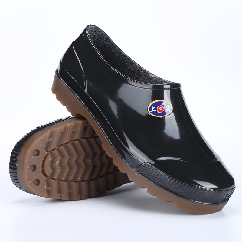 焗潭休闲季保暖雨鞋男胶鞋元宝套鞋厨房防滑水鞋耐磨工地 黑色(不加绒