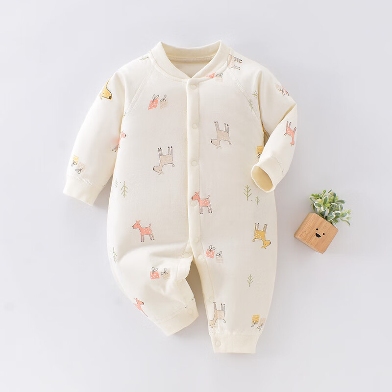 温小影 HELLO YING婴儿衣服秋冬款纯棉40克薄棉连体衣对开哈衣男女宝宝保暖棉衣棉服 小鹿【薄棉连体衣】 90cm