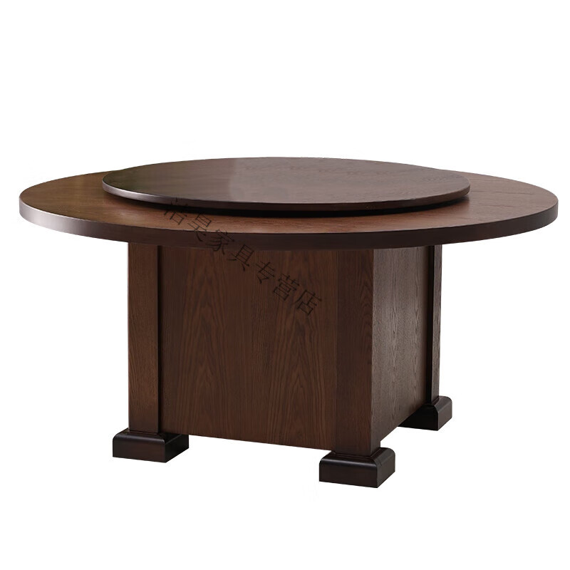 睿思峻博农村老式餐桌家用饭桌圆桌实木圆形餐桌带转盘1.