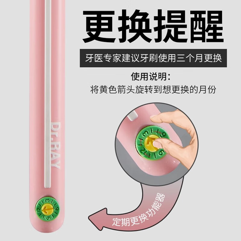 雷治牙刷宽头软毛超细成人家用情侣牙刷家庭装2支装成人女士男士学生 软毛 6支 D29（3盒）颜色随机