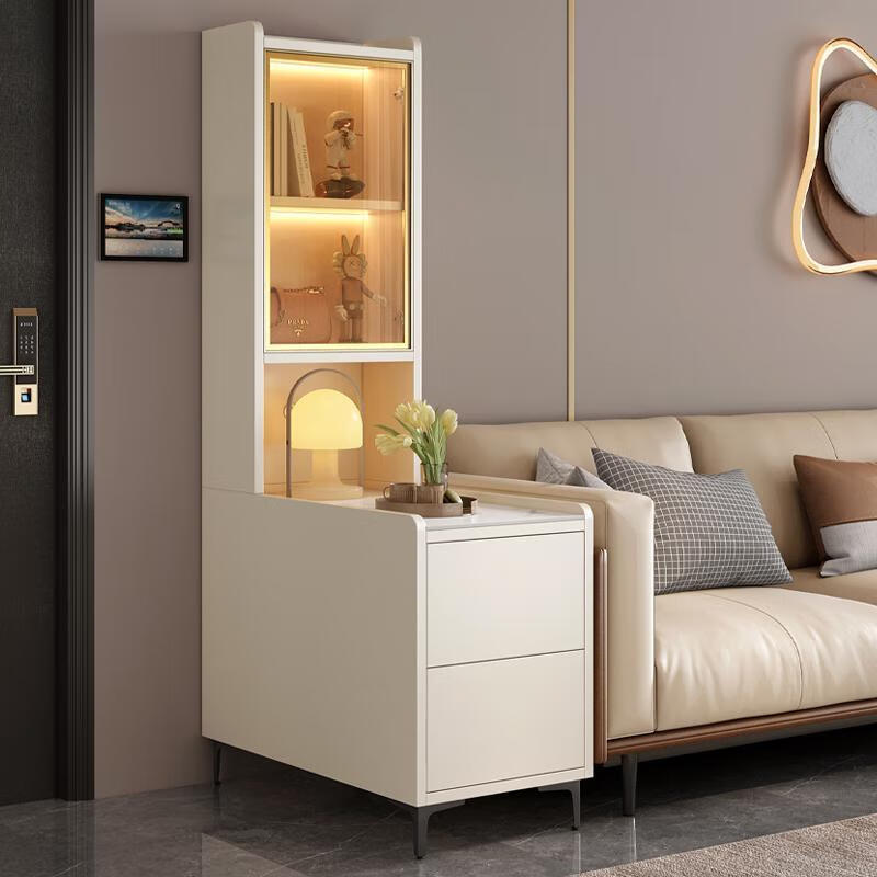 曲柏年沙发边柜侧边柜简约客厅置物柜家用岩板角几柜伸缩边桌茶几 新款2024 暖白色:65*30*168  E0颗粒板材-包安装