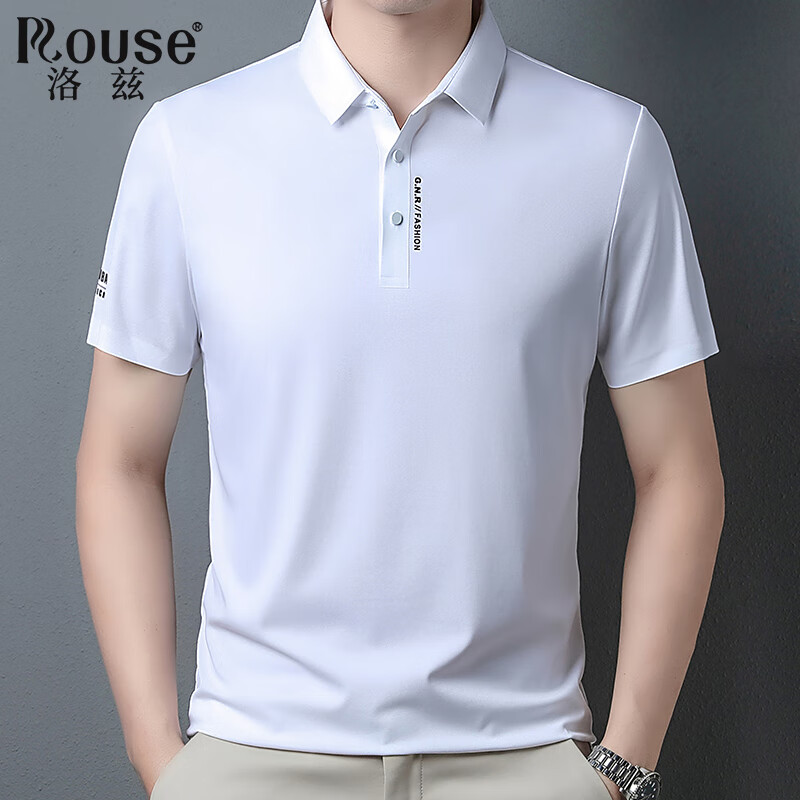 百变淘气rouse洛兹奥莱冰丝男士polo衫感短袖透气半袖 白色 170/m(100