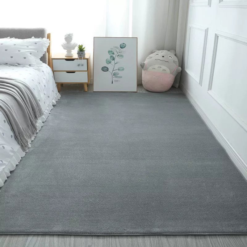 【精选】卧室地毯床边毯简约现代家用大面积满铺长方形地垫客厅地 珊瑚绒银灰色 40*60厘米