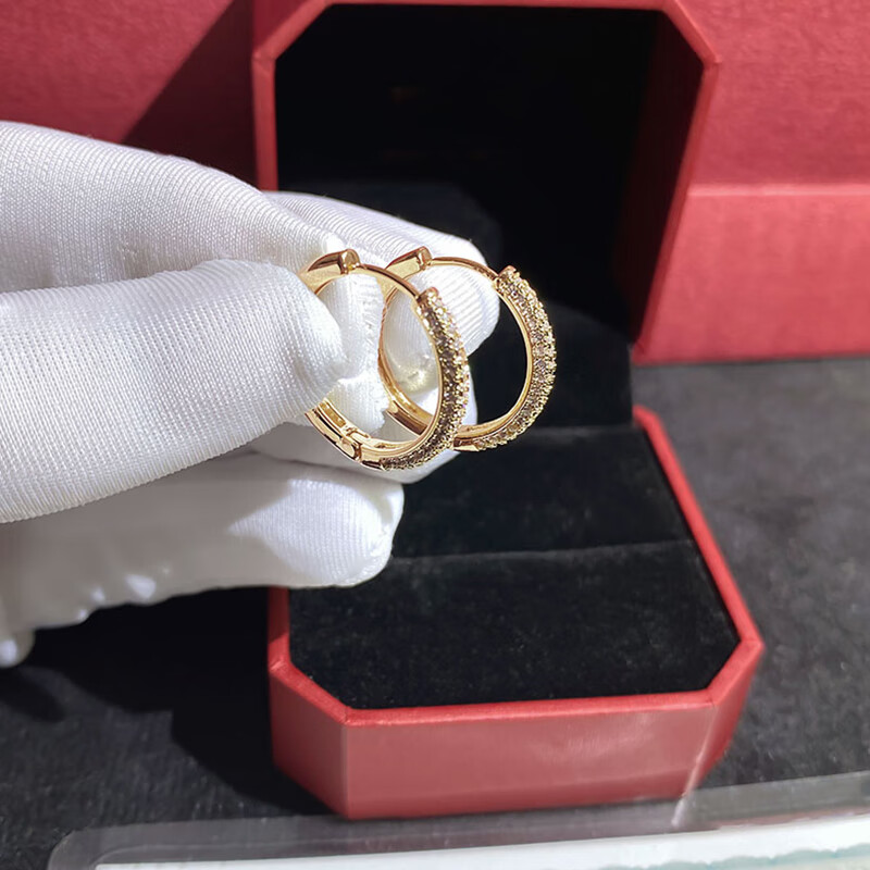 泽彩18k玫瑰金耳圈彩金耳环福利~18K女镶钻圆圈耳饰黄金色2 18K金色耳圈