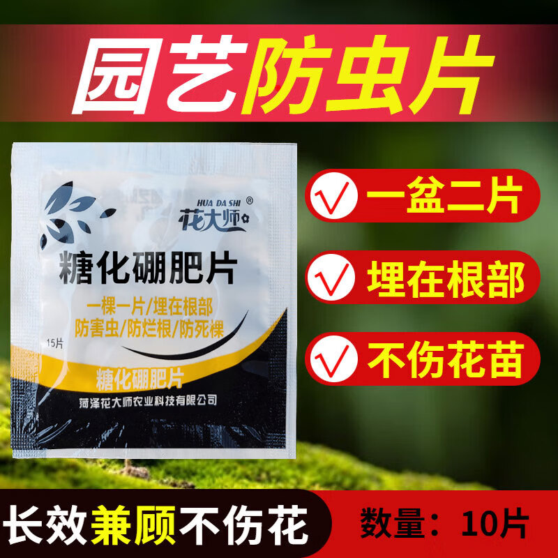 花大师兰花专用肥颗粒缓释肥料控释君子兰蝴蝶兰营养液干尖黄叶黑斑促芽 防虫片10片/1袋