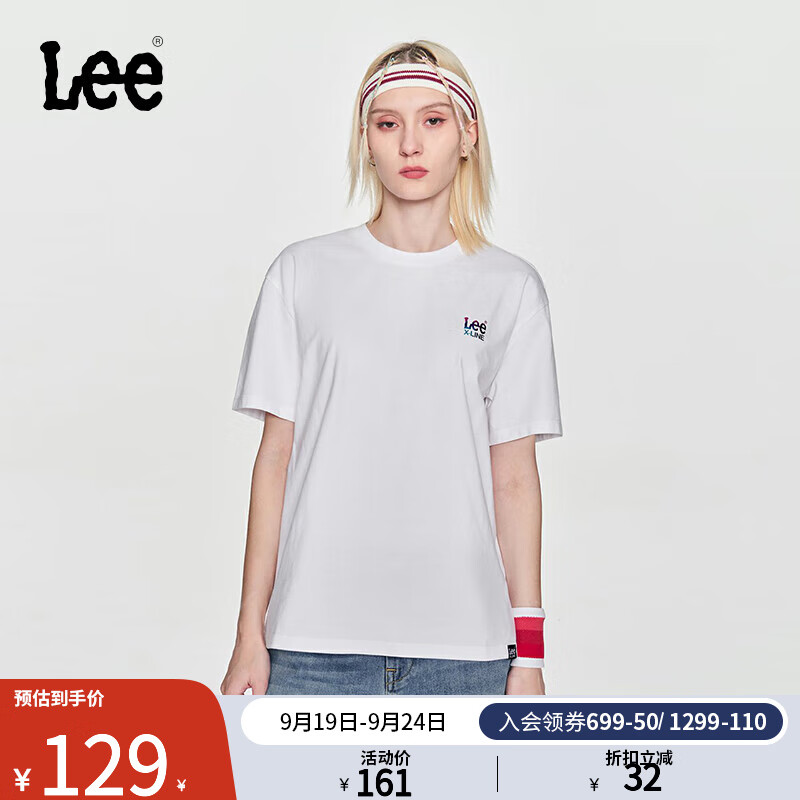 Lee24新品舒适版烫金logo字母印花女短袖T恤潮LWT0082154LE 白色 M