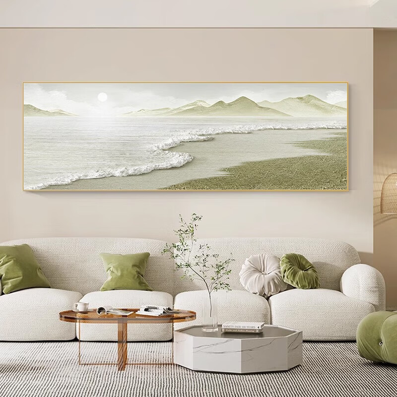 旭伶客厅装饰画手绘油画沙发背景墙横幅挂画抽象肌理高级感奶油风壁画