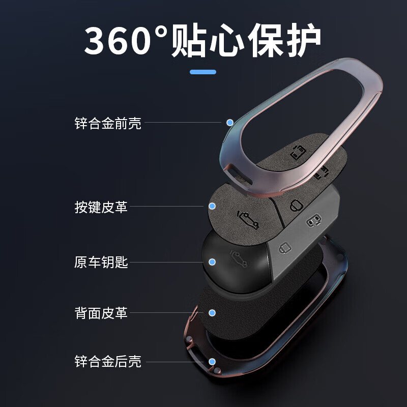 柒阅芒适用23/24新款岚图梦想家钥匙套壳扣20蓝图低碳版车用个性金属包 枪色黑色+皮扣