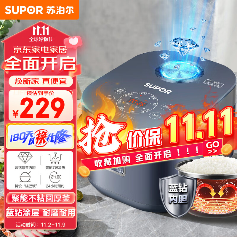 苏泊尔（SUPOR）电饭煲4L家用多功能大容量电饭锅智蓝钻厚釜内胆智能7段加热锅巴饭煲仔饭SF40FC875高性价比高么？