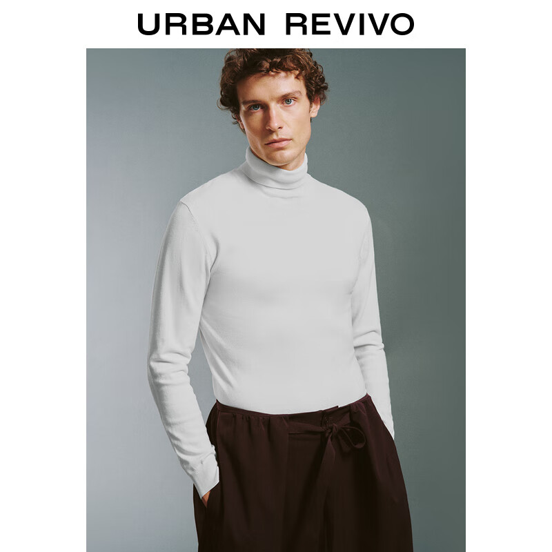 UR春季新款男装时尚百搭基础高立领软糯针织衫UMB940001 米白 S