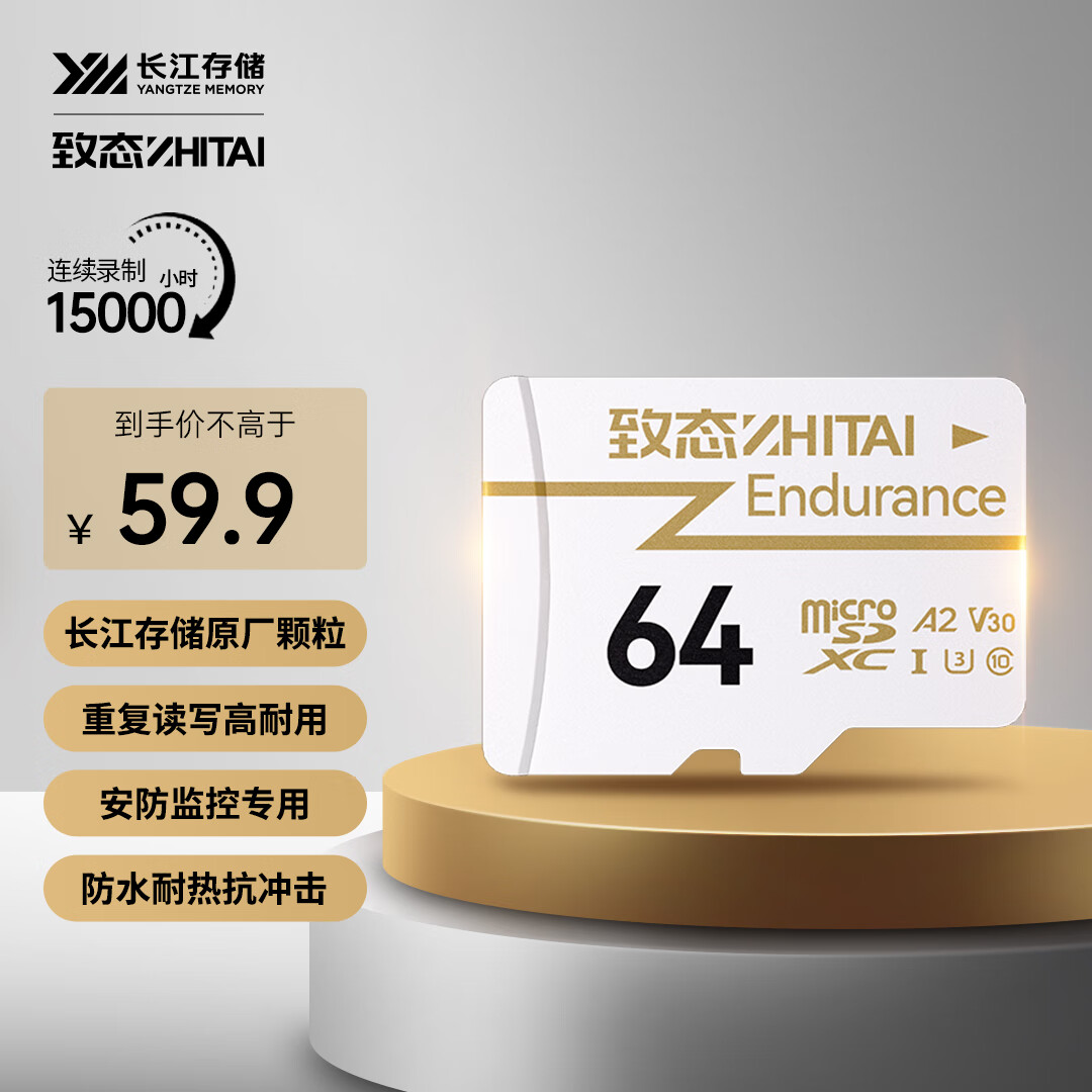 致态（ZhiTai）长江存储 64GB TF（MicroSD）存储卡 Endurance行车记录仪&家庭商用安防监控摄像专用