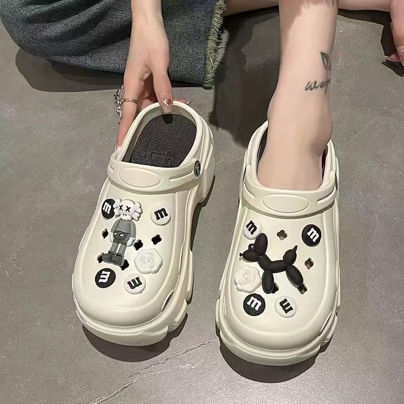 【甄选百货】厚底洞洞鞋女款新款增高防滑时尚沙滩凉拖鞋外穿 芝麻街【白色】洞洞鞋 36—37（适合35—36脚