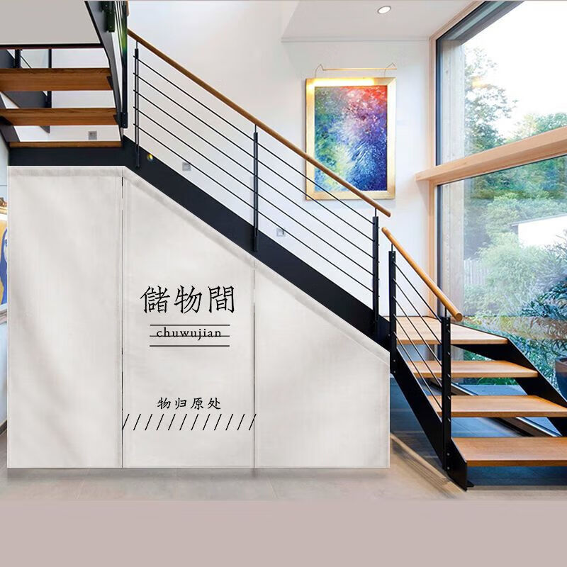 山头林村楼梯间隔断帘三角门帘 楼梯底下冬季棉遮挡帘门帘布遮挡三角
