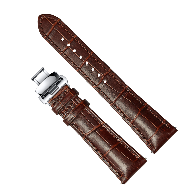 積優(yōu)（JEAYOU）手表帶真皮男士優(yōu)原裝適用天梭力洛克1853杜魯爾速馳浪琴阿瑪尼美度西鐵城天王海鷗歐米茄萬國女 棕色 表耳15mm；表扣14mm 不配扣