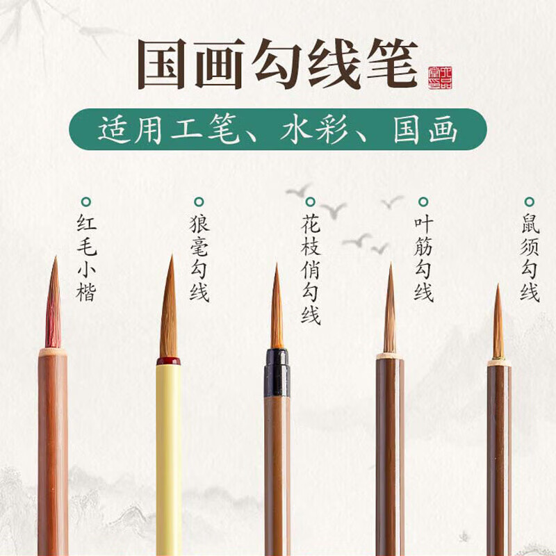 轩奕文具国画毛笔套装初学者专用工笔画狼毫小红毛鼠须勾线笔俏叶筋极