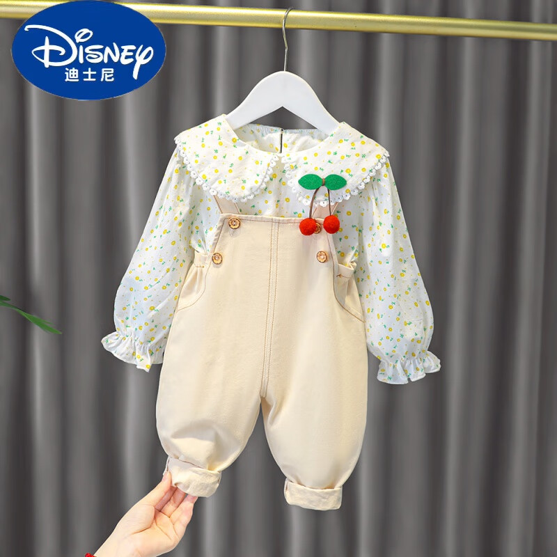 迪士尼(disney)女宝宝秋装套装纯棉婴幼儿小童公主背带裤卫衣两件套