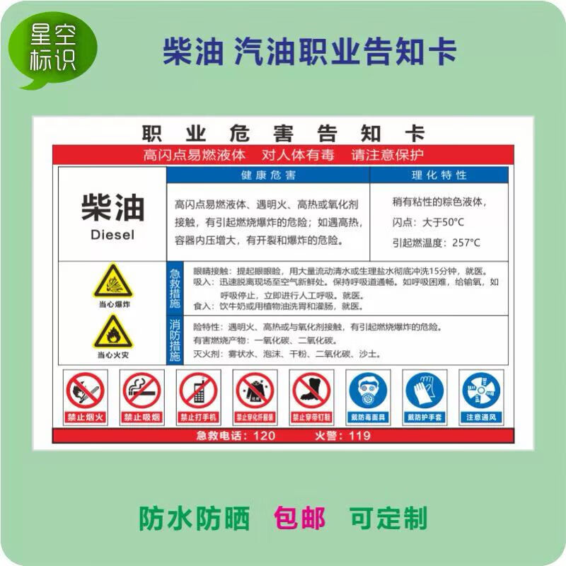 危害告知牌卡危险废物化学品标识提示贴纸警示标志 柴油3mmpvc雪弗板