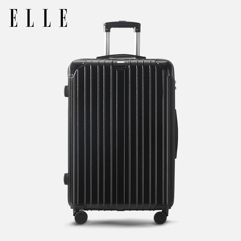 ELLE经典时尚行李箱拉杆箱防刮万向轮女士可登机密码箱大容量运动旅行 经典黑 24英寸 【需托运-三七开】
