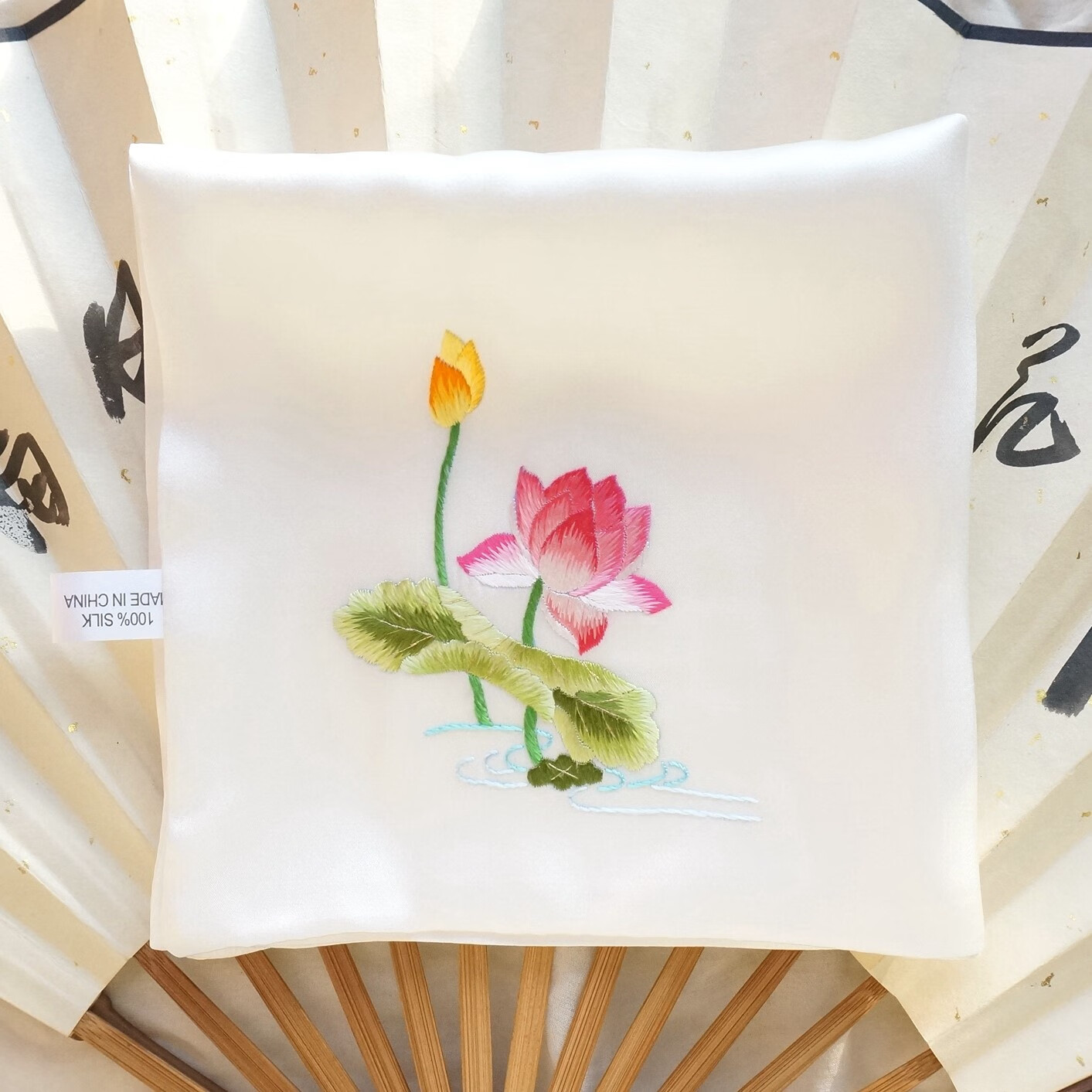 清丝坊桑蚕丝真丝手帕女纯手工绣花苏绣手帕荷花丝手绢苏州刺绣 冰清