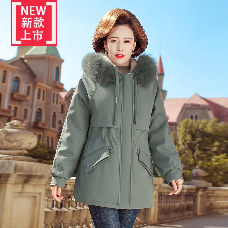 美博鸟(meiboniao)妈妈冬装外套2024新款中老年女装冬季加绒派克服