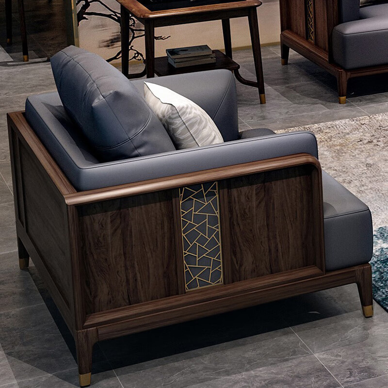 简性(jiansing)脚手架全套带轮子实木沙发乌金木新中式客厅小户型头层