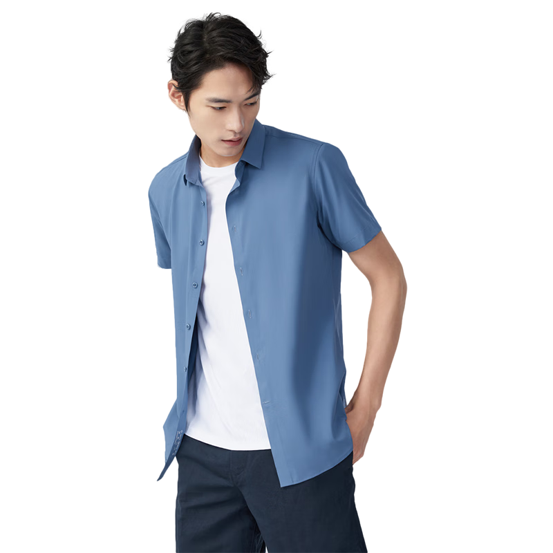 红豆短袖衬衫男【薄荷凉感】夏季商务休闲抗菌冰丝凉感衬衣男爸爸款 B3静谧蓝 41 175/96A