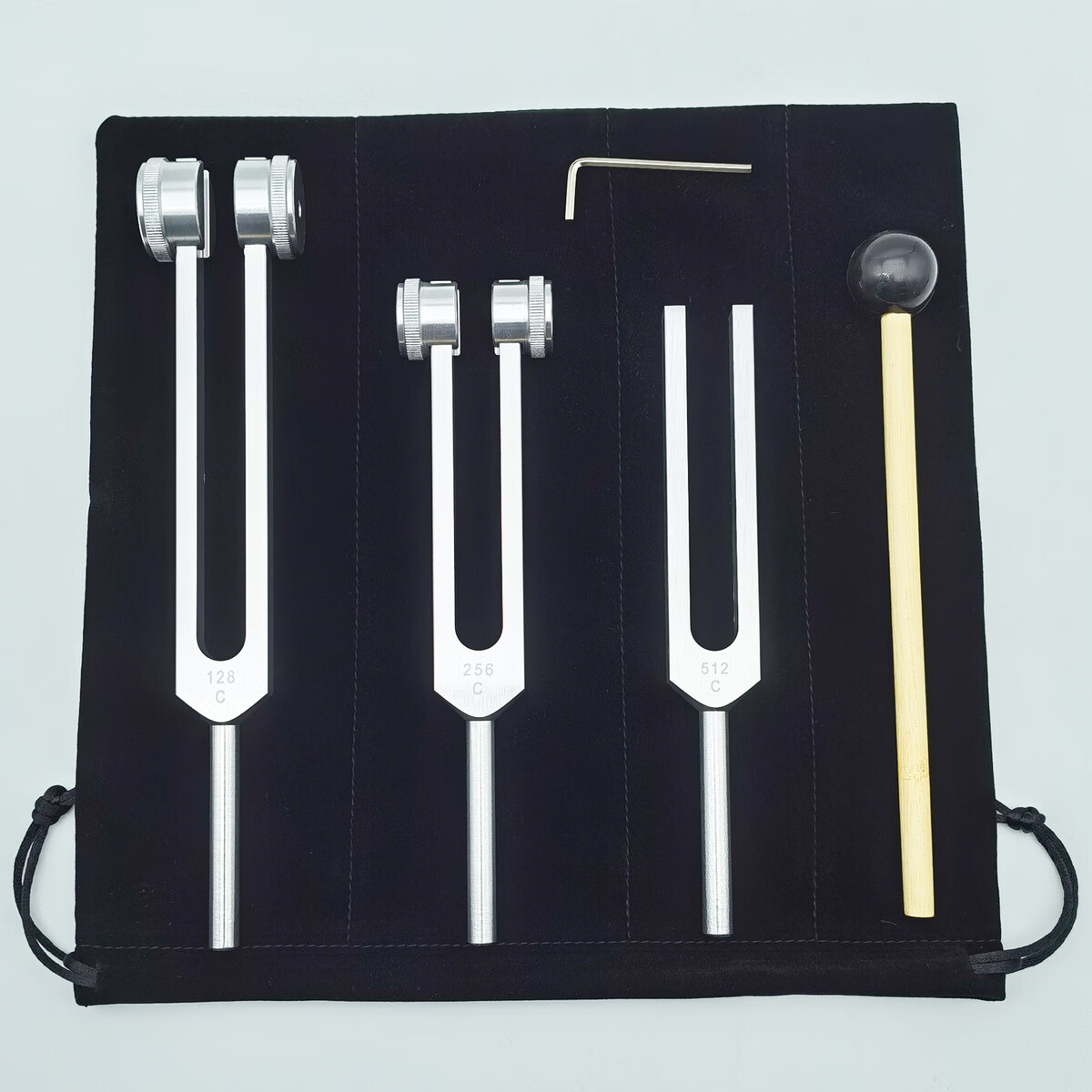 专业标准128hz 256hz 512hz铝合金音叉套装音叉音疗音叉按摩底座 银色