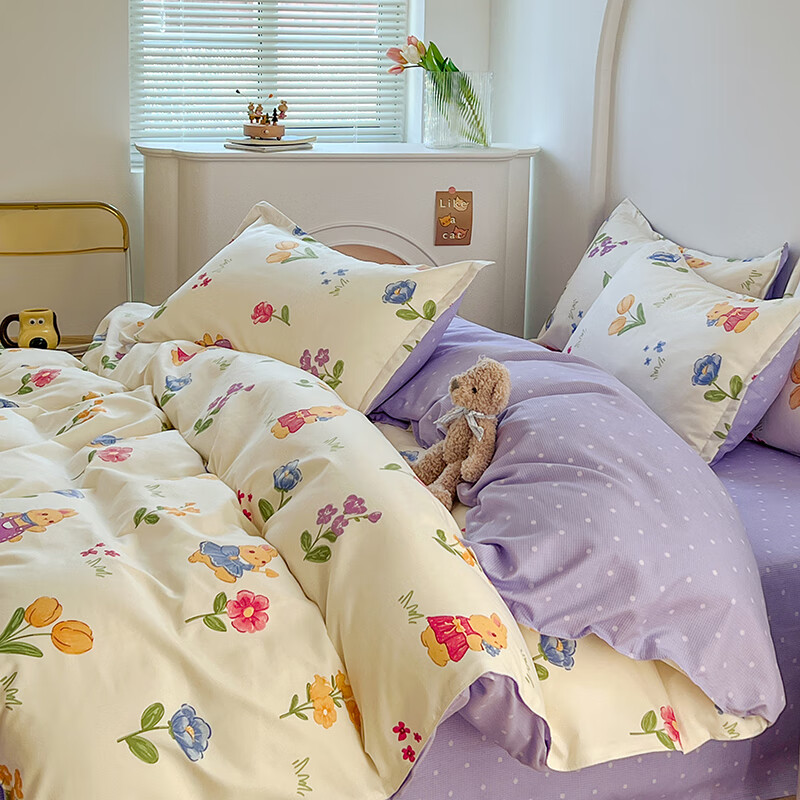 羽匠加厚磨毛小清新印花四件套学生宿舍套件家用床单柔软四件套秋冬季 彼得兔 床单款 （被套200*230cm）四件套