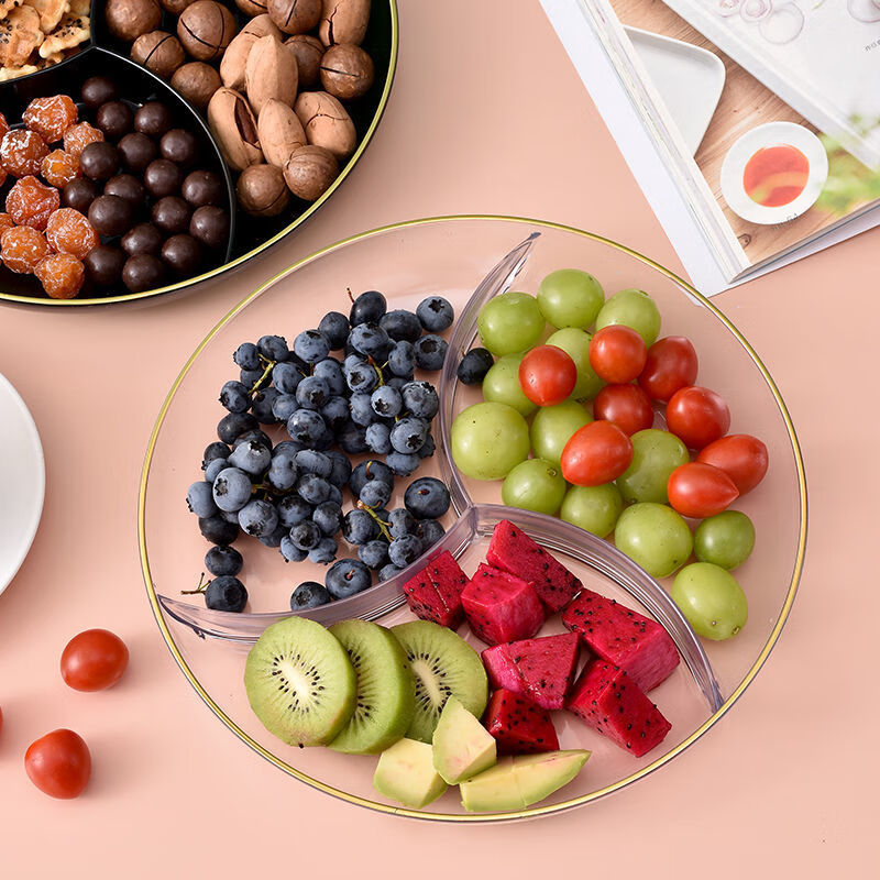 水果盘摆盘盘子客厅果盘茶几零食盘糖果干果轻奢简约盘北欧糖果盒 【白釉透金边】水果盘