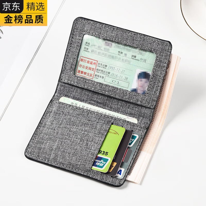 GIOIO日本进口品质帆布迷你短款小钱包男士驾驶证卡包一体小巧简约学生 深蓝