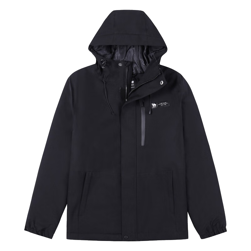 骆驼（CAMEL）珠穆朗玛系列夹棉冲锋衣蓬松仿丝棉内里户外拼色防水外套 A1W218144-1，幻影黑/灰色，男 XXXL