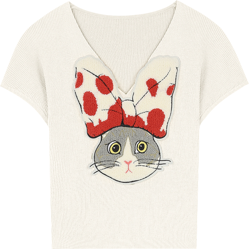 �����Ŀڴ�ֲ��è��ӡ��V����֯��Ů2024�����¿�С���Ӷ������� ���ӷ�ɫ S