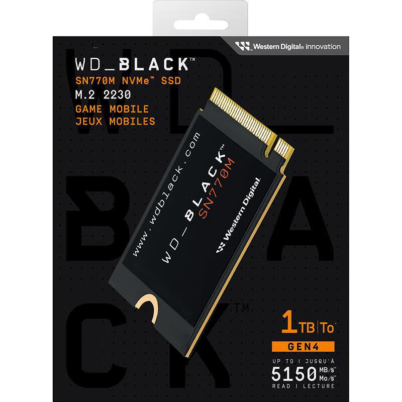 西部数据（WD）WD_BLACK 西部数据 SN770M 1T 2T 1TB 2TB Gen4 2230 SSD固态硬盘 1TB (型号WDBDNH0010BBK)