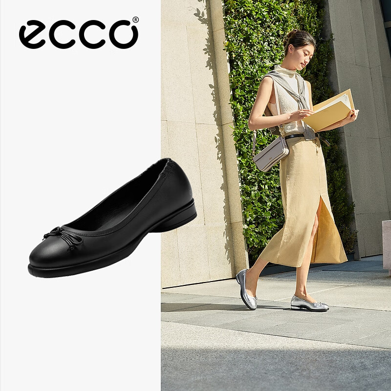 爱步（ECCO）芭蕾舞鞋女 时尚潮流百搭经典牛皮圆头玛丽珍浅口单鞋 雕塑222323 黑色22232301001 35 （偏小，建议选大一码）