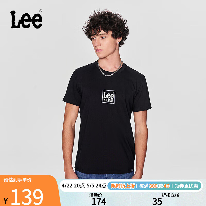 Lee24春夏新品标准版字母印花男圆领短袖T恤潮LMT0081114LE 黑色 L