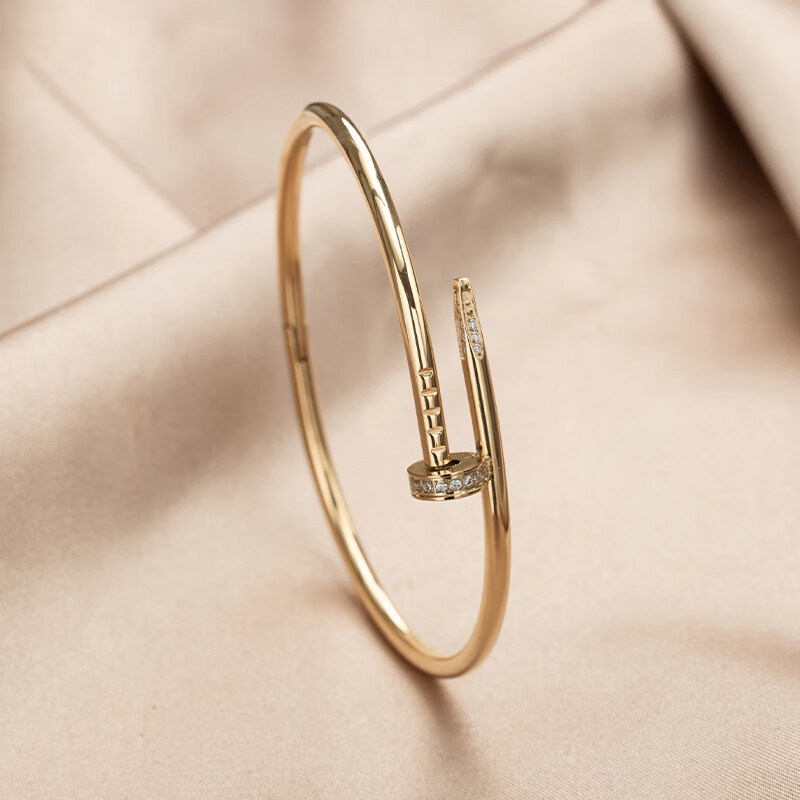 dolv钉子手镯轻奢锆石微镶钛钢开口椭圆手环简约百搭小众感 浅金色