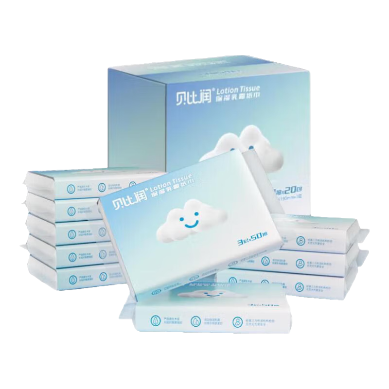 贝比润乳霜纸巾抽纸加厚家用大包云柔巾婴幼儿新生儿宝宝专用保湿 150张 3层 50抽*1包