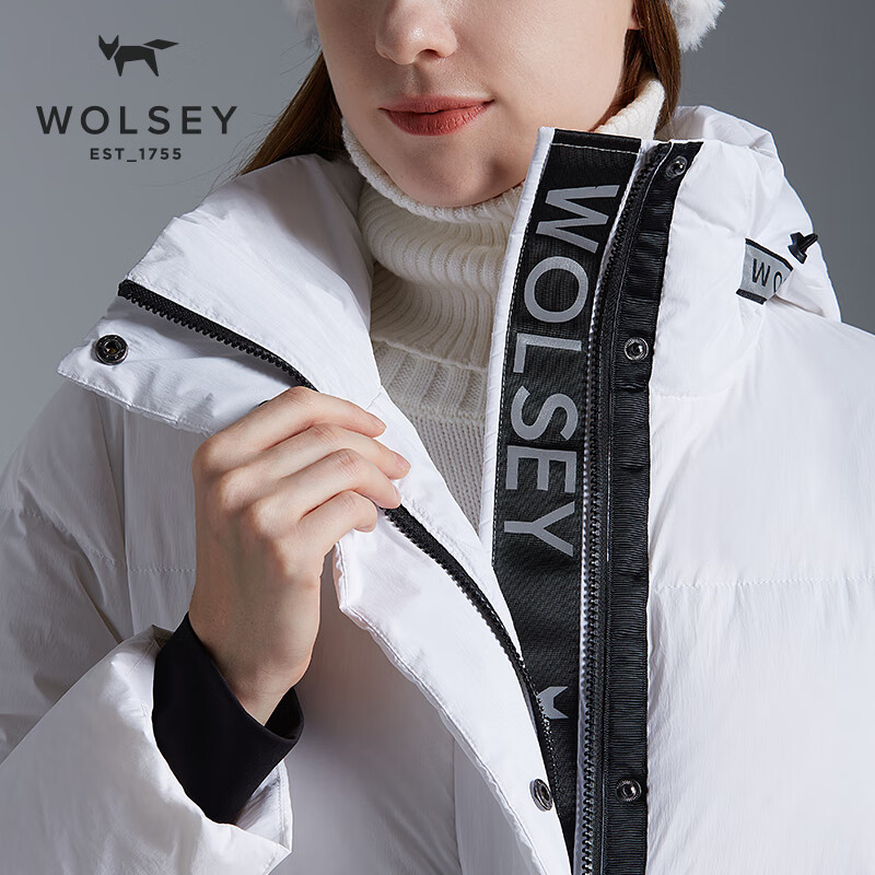 WOLSEY长款PolarX鸭绒服女户外拒水防风寒保暖连帽面包服加厚外套 亮白色 L 170