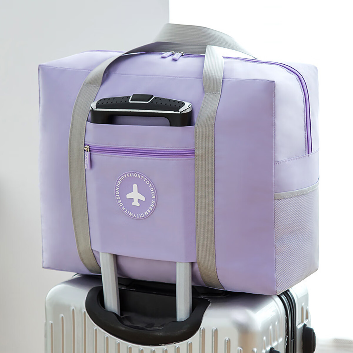 BEYYIT大容量手提短途登机旅行包女士可折叠学生拉杆行李包待产包收纳袋 紫色