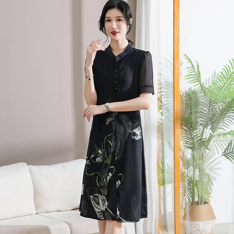 木南飞中年妈妈夏装改良旗袍连衣裙洋气高贵50岁40女装中长款气质长