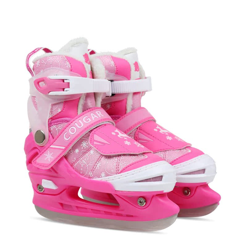 美洲獅（COUGAR）冰刀鞋滑冰鞋 兒童成人冰刀速滑鞋可調男女溜冰鞋碼數可調 【兒童款】粉色球刀L碼(可調37-4