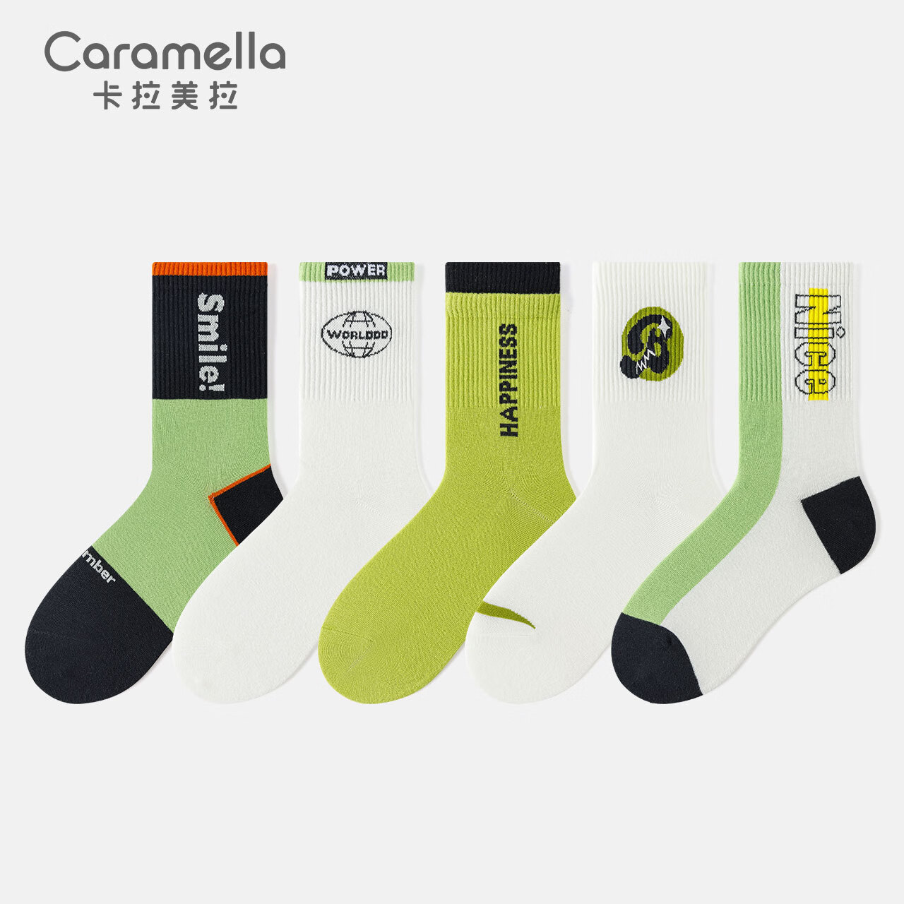 卡拉美拉(caramella)字母潮袜女中筒5双装-1