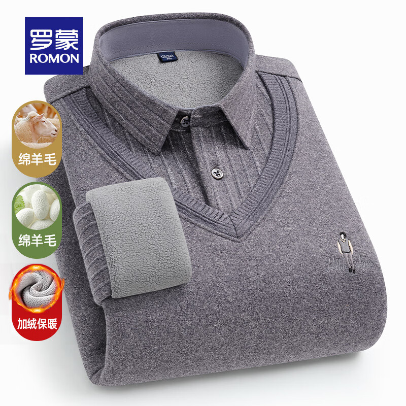 ���ڲ��������ɣ�ROMON������ë��������֯�����ﶬ�¿ů��ɫӡ��������޼Ӻ���ë�� 606ǳ�� L /170������95-115�