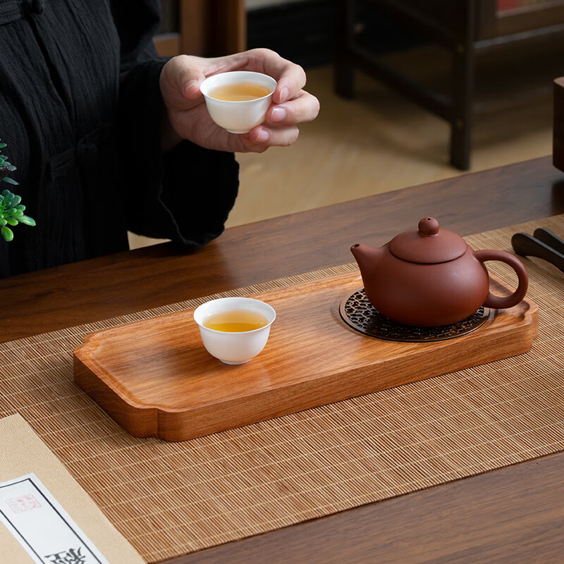 木雅轩胡桃木茶盘一体式茶台办公家用功夫茶具小型壶承实木茶托盘 花梨木小茶盘30*13*2.0cm