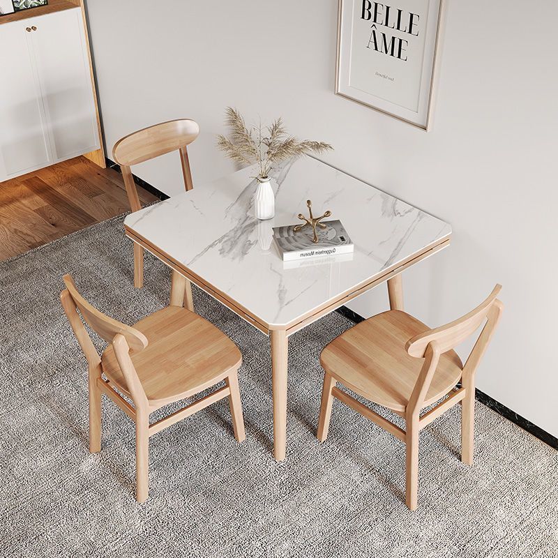 塞乐迪方桌变圆桌北欧实木岩板餐桌椅组合多功能电磁炉折叠两用饭桌