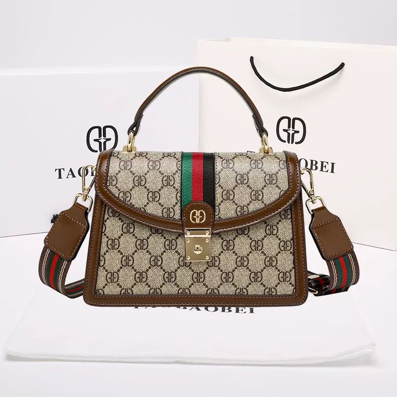 酷奇袋鼠酷奇女包手提包女斜挎小方包高级感真皮春夏爆款女包包2024新款潮 咖啡色配两条肩带