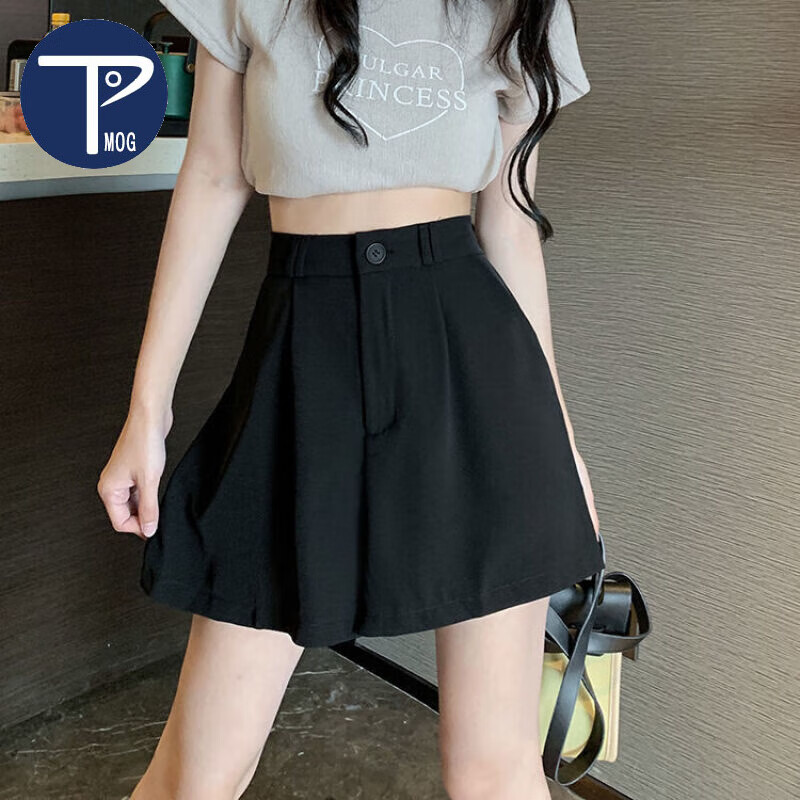 码短裤女高腰外穿显瘦a字阔脚裤黑色休闲热裤女 黑色 l 建议111-125斤