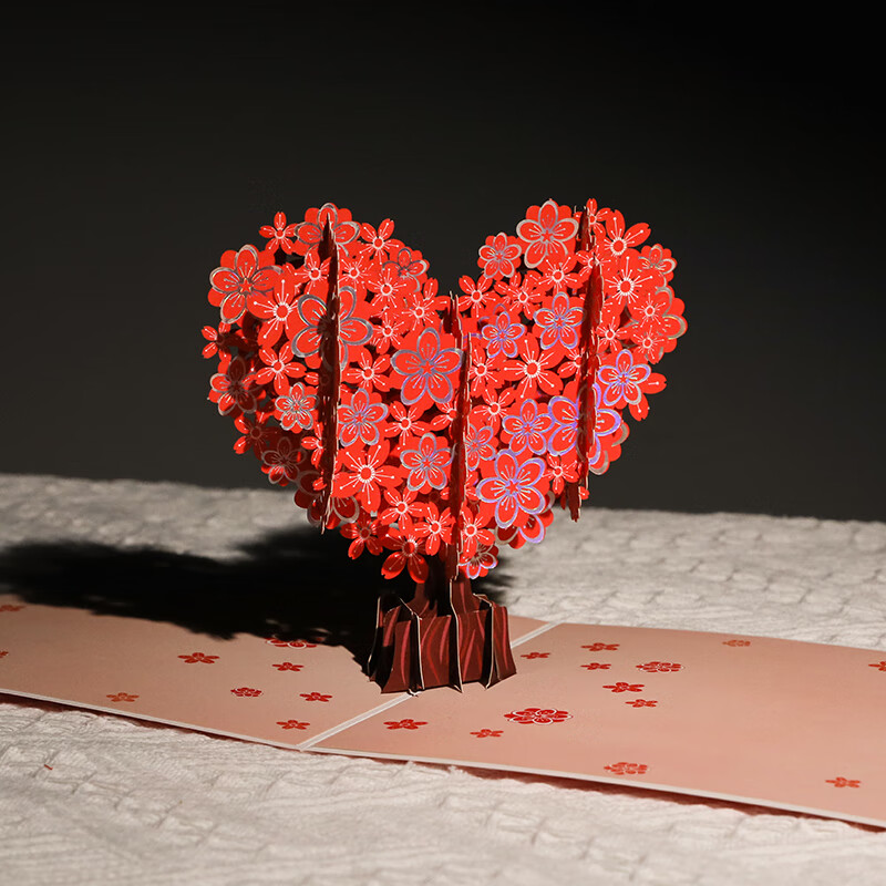 女友恋人情侣精致礼物高档3d立体七夕创意高级小卡片 爱心樱花树贺卡