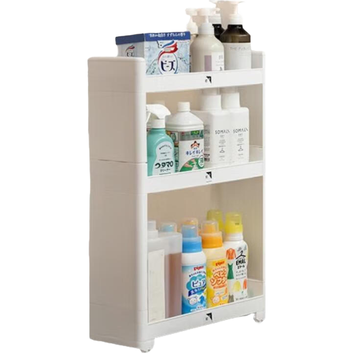 懶角落夾縫浴室置物架衛(wèi)生間落地收納架子可移動縫隙柜帶輪小推車3層