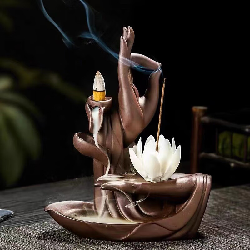 佛手倒流香香炉室内香座香薰炉 紫砂大佛手香炉(白花)